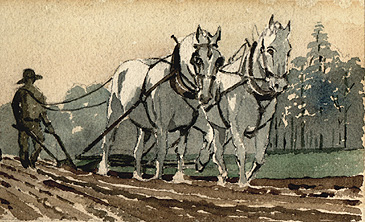 Canadian School - Plough Horses