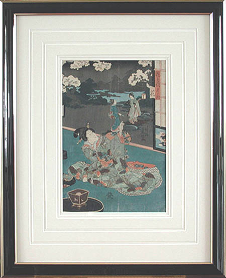 Kunisada - Framed Image - A Night Scene in The Garden